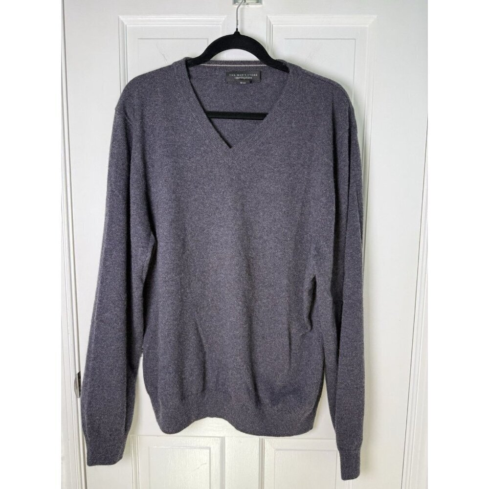 Bloomingdales Sweater Mens XL Gray Purple Tone Cashmere V Neck Pullover